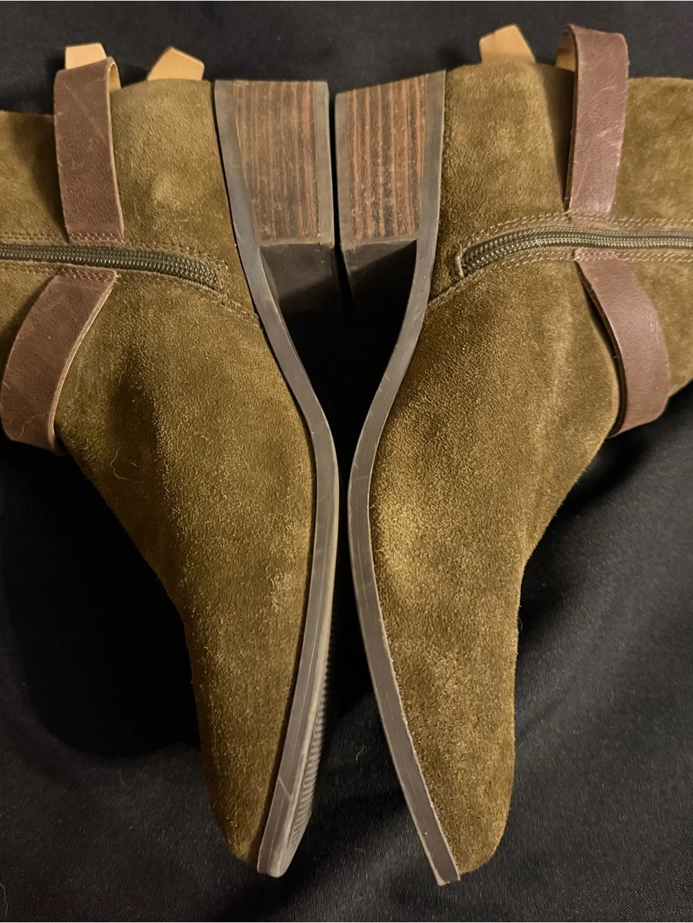 American Rag Brianna Olive Suede Ankle Boots with Brown Strap